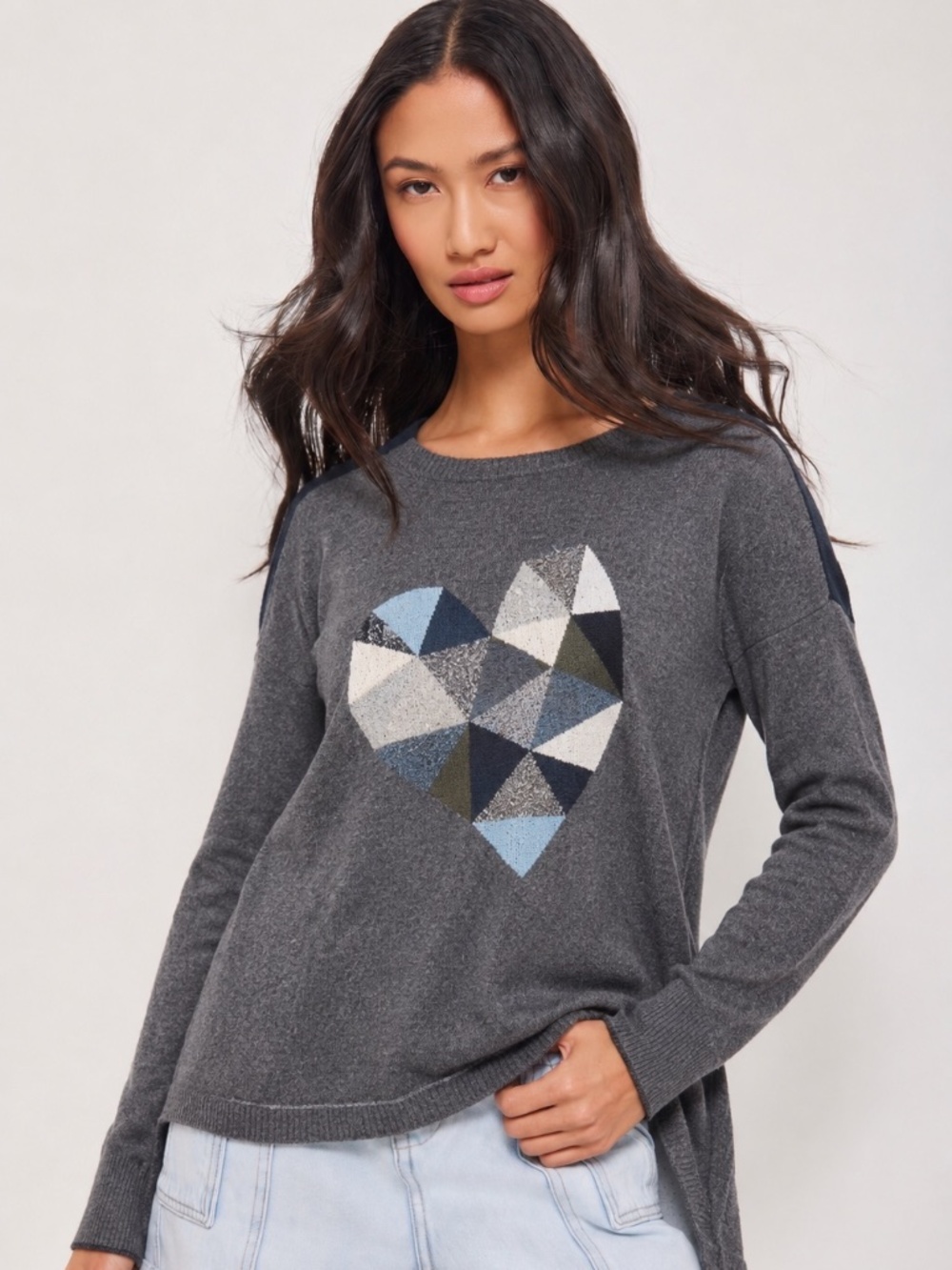 Lisa Todd Cashmere Cotton Heart Sweater Gray Colorblock Knit Women XL